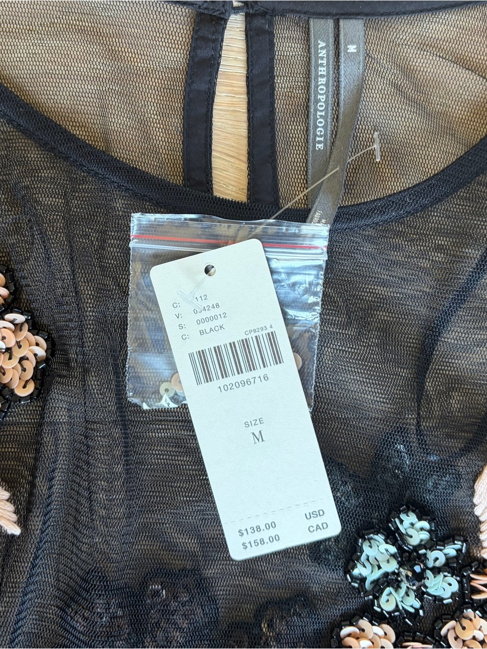 Anthropologie NWT beaded sheer peplum top size M - Picture 7 of 8